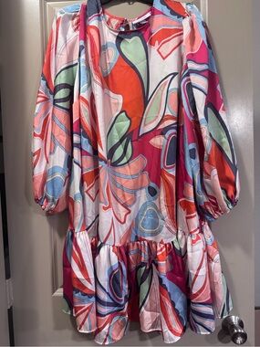 Alexis Multicolor Abstract Slip Dress in Coral, Aqua & Fuchsia
